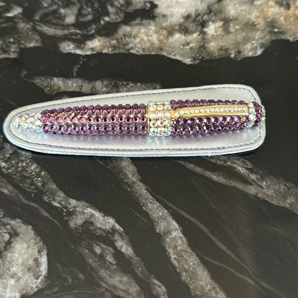 Gorgeous faux crystal rhinestone purple purse pen with silver protective case - Picture 3 of 13